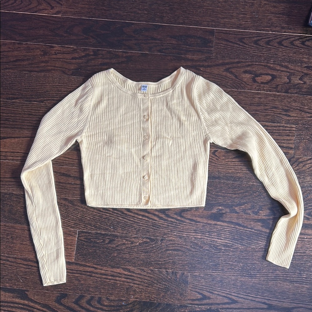 Uniqlo Yellow Cardigan Sweater with Ribbed Knit